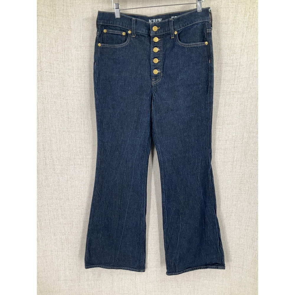 J.Crew '96 Flare Jeans Women 30 Blue Dark Wash High Rise Button Fly Retro Boho